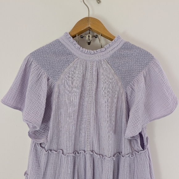 Karlie Dress Womens L Purple Lavender Wisteria Tiered Mini Flouncy Cotton Gauze - Picture 8 of 12